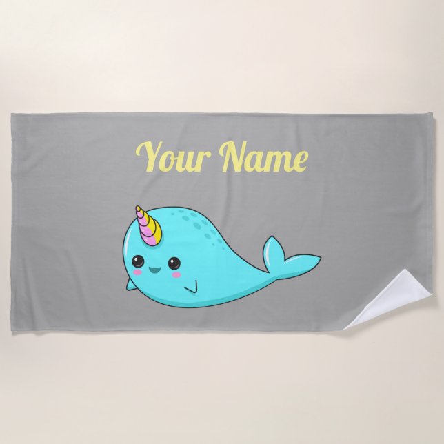 Customisable Kawaii Narwhal Beach Towel (Front)