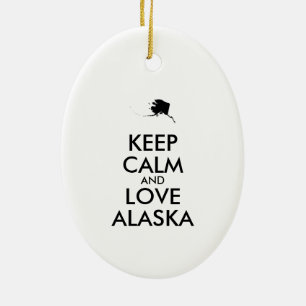 Customisable KEEP CALM and LOVE ALASKA Ceramic Ornament