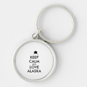 Customisable KEEP CALM and LOVE ALASKA Key Ring