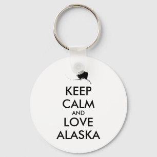 Customisable KEEP CALM and LOVE ALASKA Key Ring