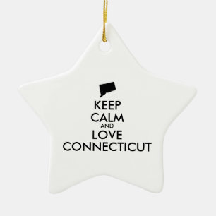 Customisable KEEP CALM and LOVE CONNECTICUT Ceramic Tree Decoration