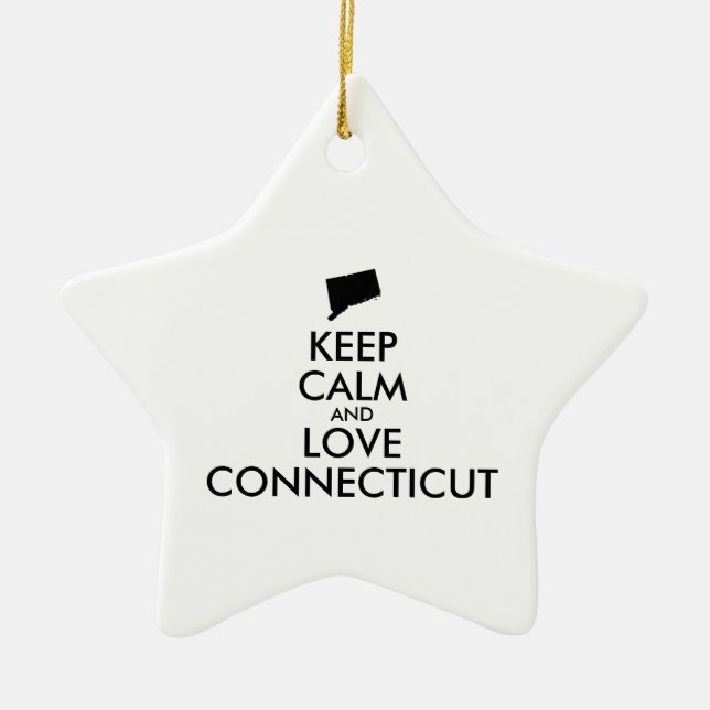 Customisable KEEP CALM and LOVE CONNECTICUT Ceramic Tree Decoration (Front)