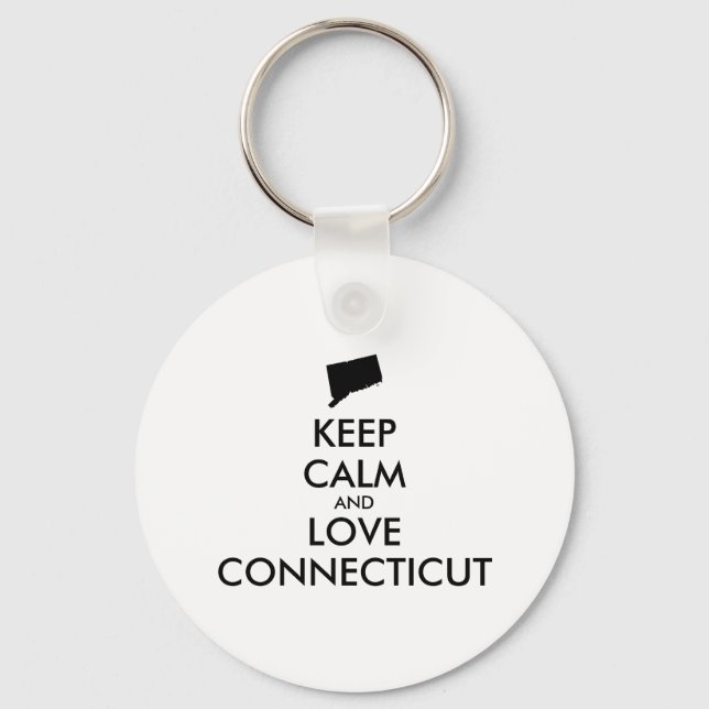 Customisable KEEP CALM and LOVE CONNECTICUT Key Ring (Front)