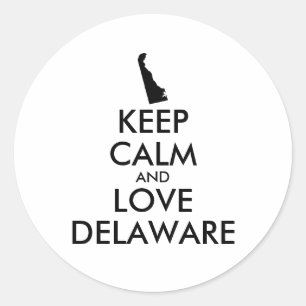 Customisable KEEP CALM and LOVE DELAWARE Classic Round Sticker