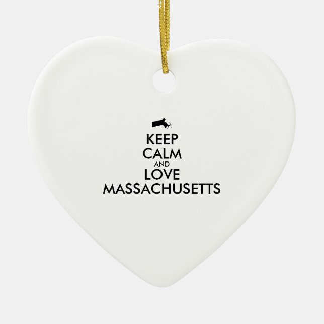 Customisable KEEP CALM and LOVE MASSACHUSETTS Ceramic Tree Decoration (Front)
