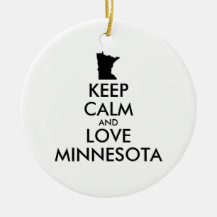 Customisable KEEP CALM and LOVE MINNESOTA Ceramic Ornament