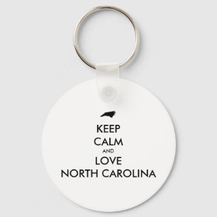 Customisable KEEP CALM and LOVE NORTH CAROLINA Key Ring