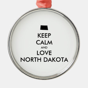 Customisable KEEP CALM and LOVE NORTH DAKOTA Metal Tree Decoration