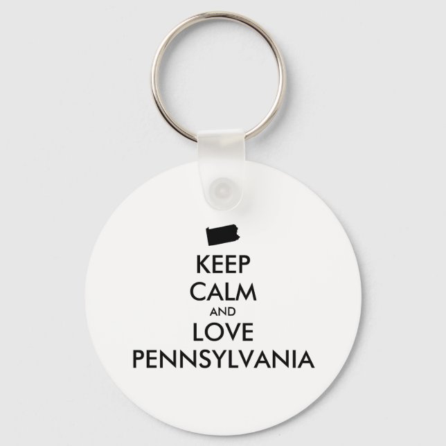 Customisable KEEP CALM and LOVE PENNSYLVANIA Key Ring (Front)