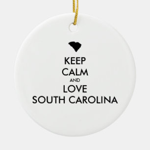 Customisable KEEP CALM and LOVE SOUTH CAROLINA Ceramic Ornament