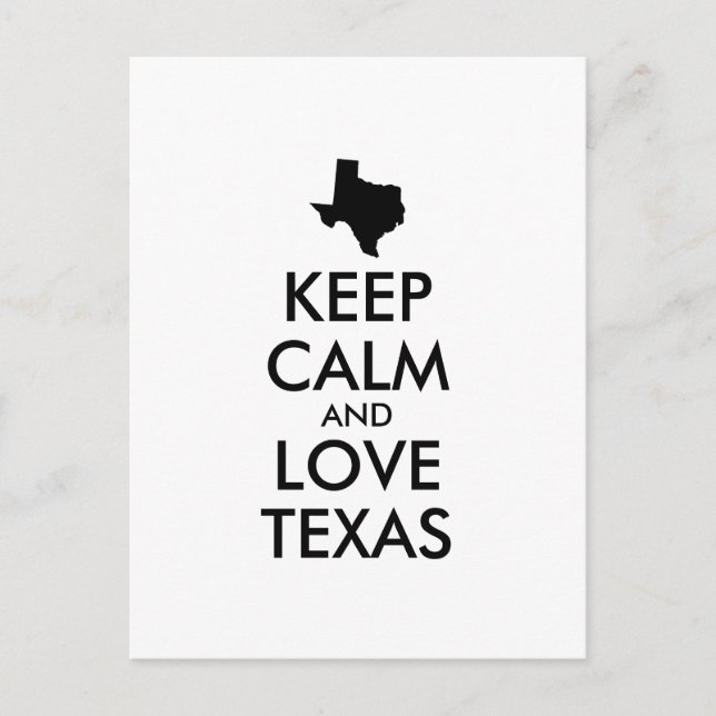 Customisable KEEP CALM and LOVE TEXAS Postcard (Front)