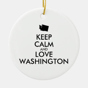 Customisable KEEP CALM and LOVE WASHINGTON Ceramic Ornament