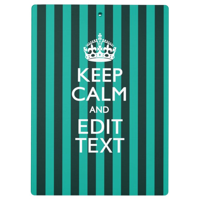 Customisable Keep Calm Your Text Turquoise Stripes Clipboard (Back)