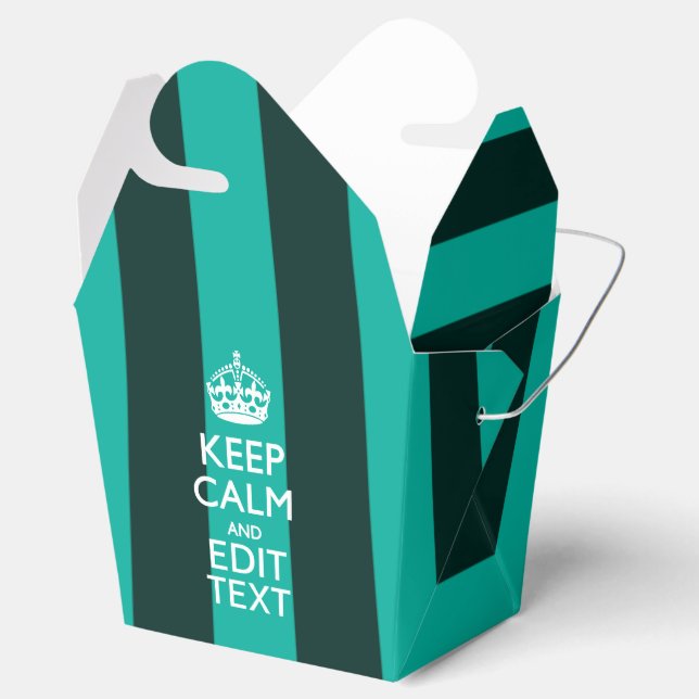 Customisable Keep Calm Your Text Turquoise Stripes Favour Box (Opened)