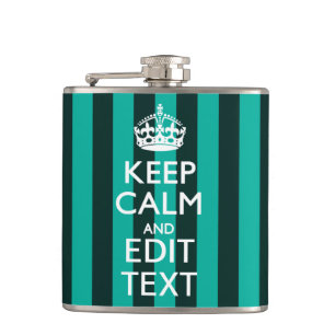 Customisable Keep Calm Your Text Turquoise Stripes Hip Flask