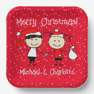 Customisable Kids and Adult Couples Christmas Paper Plate