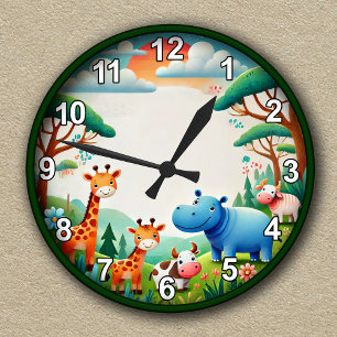 Customisable Kid's  Animal  Safari Round Clock
