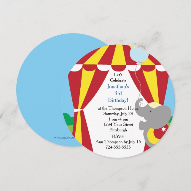 Customisable Kids Circus Birthday Party Invitation (Front/Back)