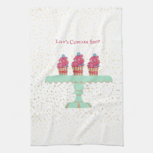 Customisable Kid's Cupcake Shop Tea Towel
