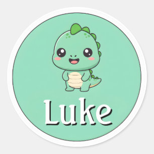 Customisable Kids Name Stiker - Dinosaur Design Classic Round Sticker