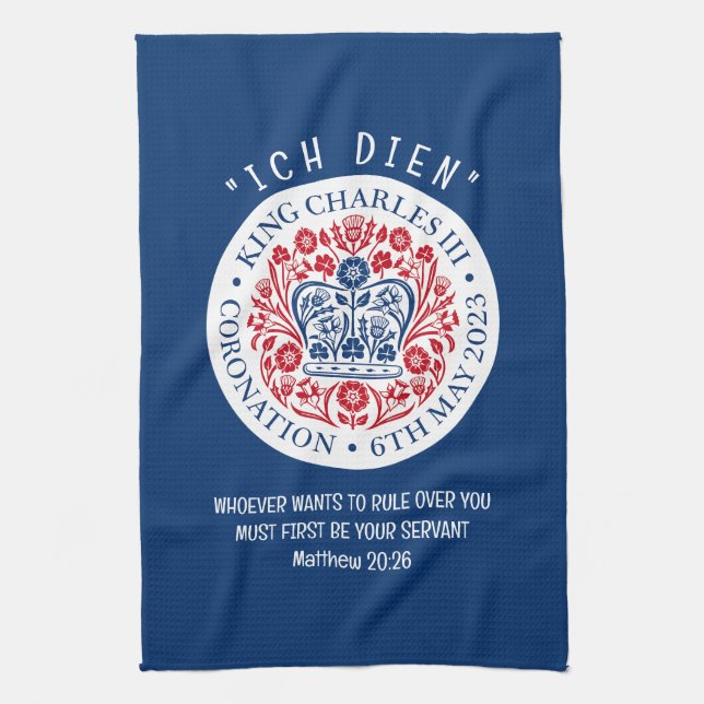 Customisable KING CHARLES III Coronation Blue Tea Towel (Vertical)