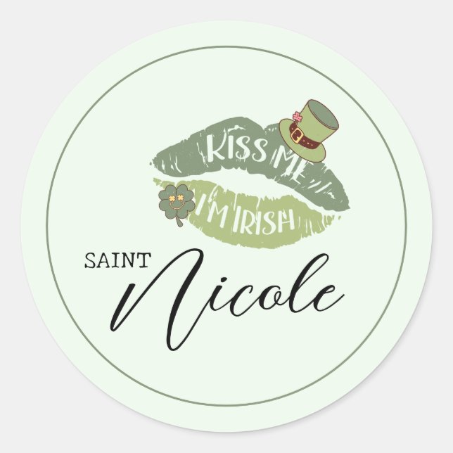 Customisable Kiss Me I’m Irish St. Patrick’s Day Classic Round Sticker (Front)