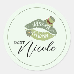 Customisable Kiss Me I’m Irish St. Patrick’s Day Classic Round Sticker