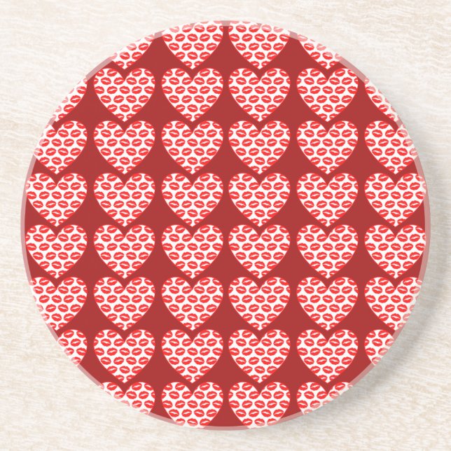 Customisable Kissy Lips Hearts Coaster (Front)