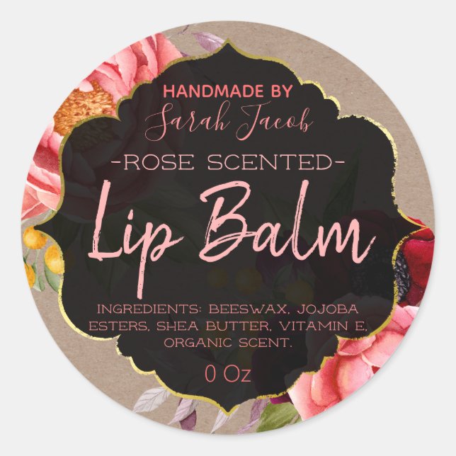 Customisable Kraft Floral Lip Balm Label (Front)