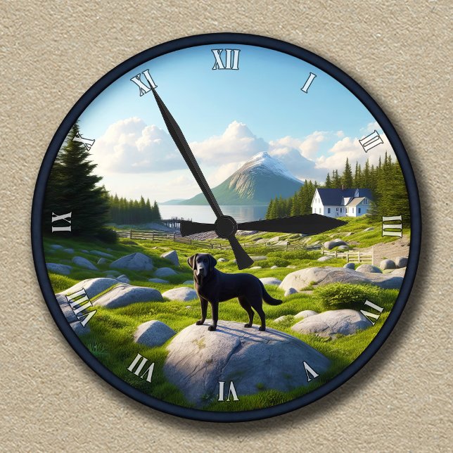 Customisable Labrador Retriever Landscape Scene Round Clock (Creator Uploaded)