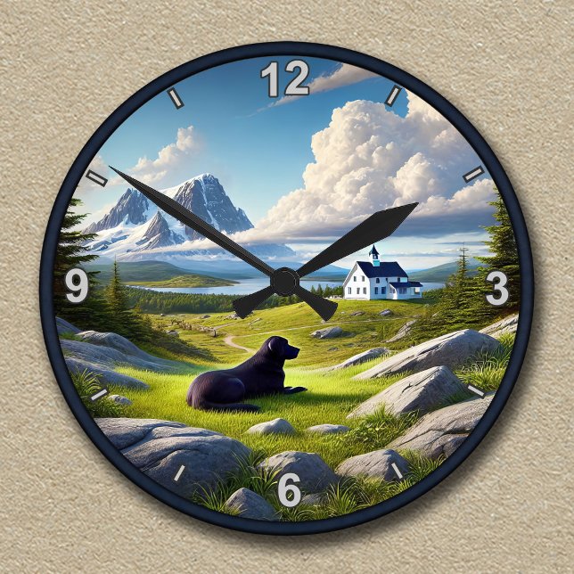 Customisable Labrador Retriever Landscape Scene Round Clock (Creator Uploaded)
