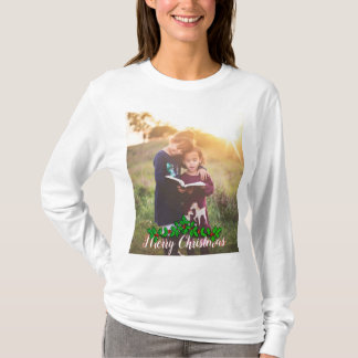 Customisable Large Photo And Text Merry Christmas T-Shirt