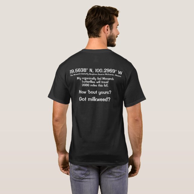 Customisable Latitude & Longitude Monarch buterfly T-Shirt (Back Full)
