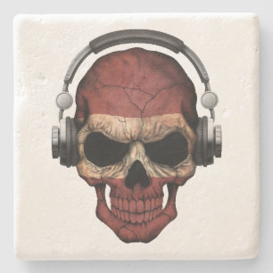 Customisable Latvian Dj Skull with Headphones Stone Coaster