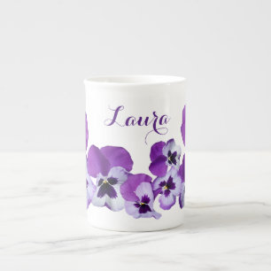 Customisable Laura name pretty purple flower fun Bone China Mug
