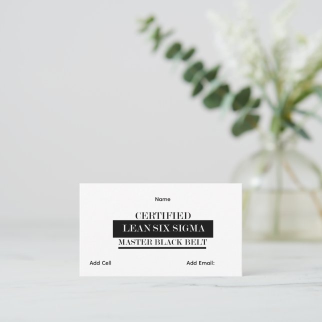 Customisable Lean Six Sigma Master Black Belt Business Card (Standing Front)