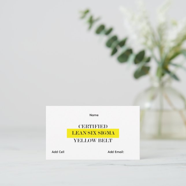 Customisable Lean Six Sigma Yellow Belt Business Card (Standing Front)