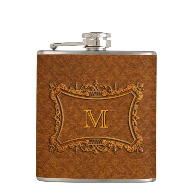 Customisable Leather Monogram Hip Flask (Front)