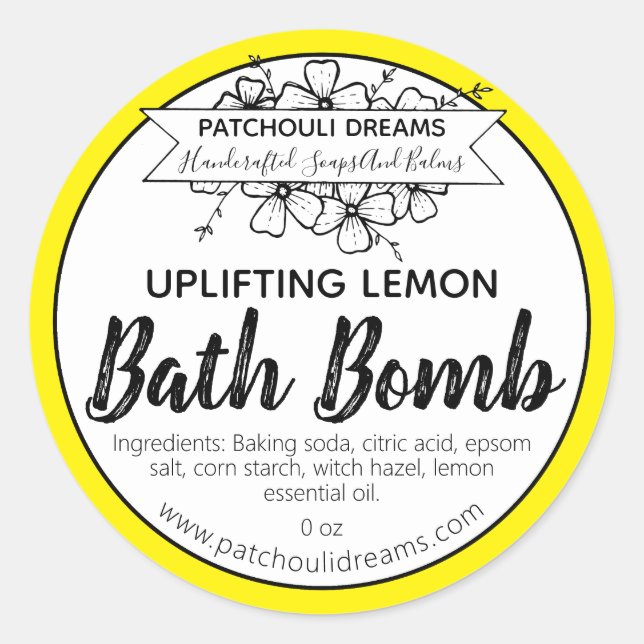Customisable Lemon Bath Bomb Label Handmade (Front)