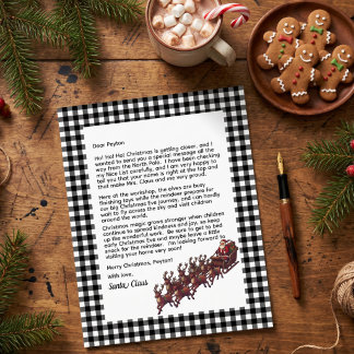 Customisable Letter From Santa Black & White Plaid