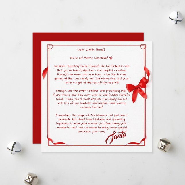 Customisable Letter From Santa- For Kids Holiday Card (Front/Back In Situ)