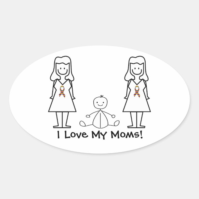 Customisable LGBT 2 Moms & Baby Oval Sticker (Front)