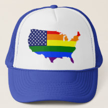 Customisable LGBT Pride America trucker hat.