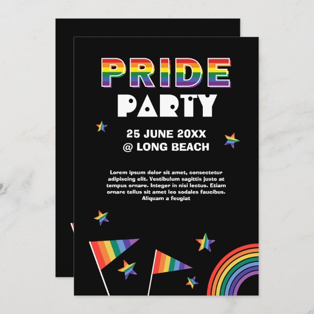 Customisable LGBTQIA+ Pride Party Invitation (Front/Back)