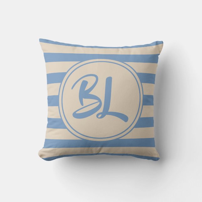 Customisable Light Blue and Beige Stripes Cushion (Front)