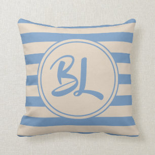 Customisable Light Blue and Beige Stripes Cushion