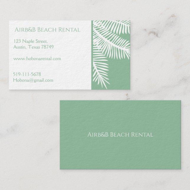 Customisable light gree beach rental business card (Front/Back)