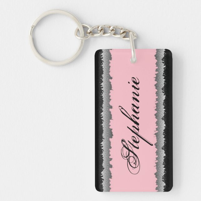 Customisable light pink black shredded keychain (Front)