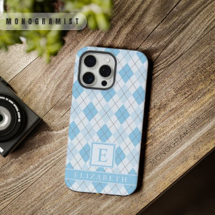 Customisable Light Soft Bright Blue Argyle Pattern iPhone 15 Pro Max Case