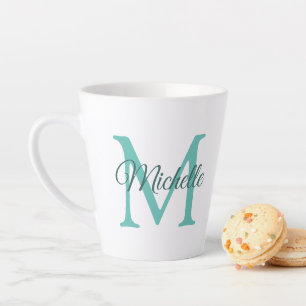 Customisable Light Teal Monogram Initial Small Latte Mug